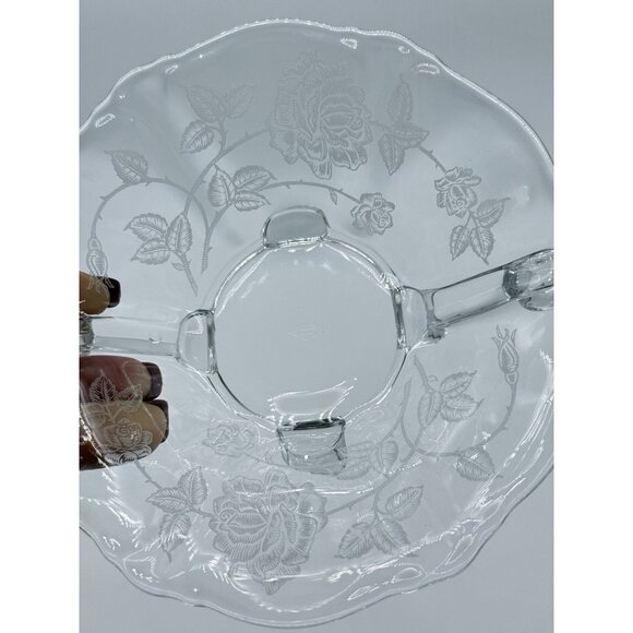 Vintsge Heisey Footed Handled Open Jelly Jam Dish Etched Floral Pattern - Picture 4 of 8